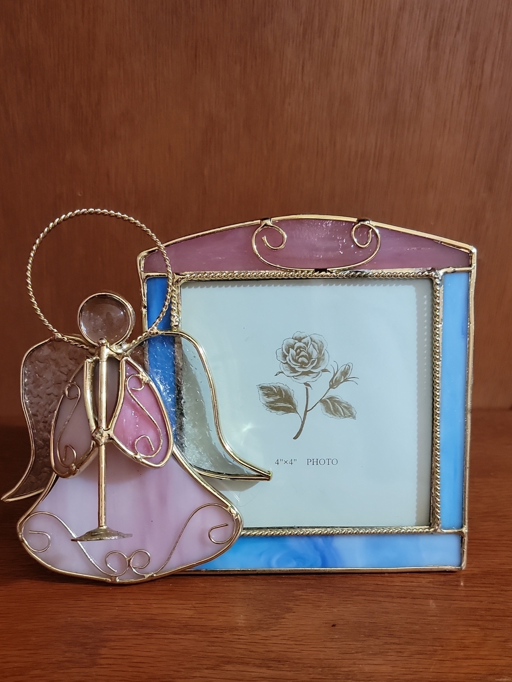 Stained Glass Angel Photo Frame in Pink and Blue 4x4